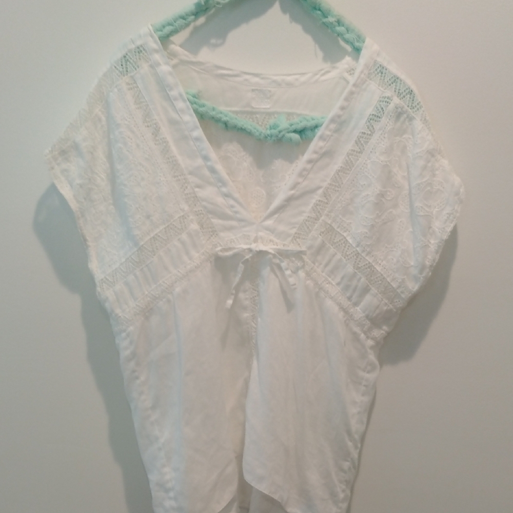 120% Lino Elegant White Lace Linen Cotton Women's Top